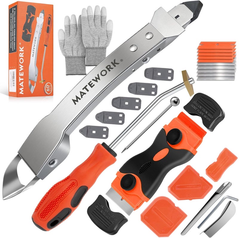 Matework Caulking Tool Kit, Stainless Steel Caulk Remover Caulking Tool Set with Cut Resistant Gloves, Scraper, Silicone Caulking Tools, 4 in 1 Caulking Finishing Tool for Bathroom Kitchen Living Room - Image 1